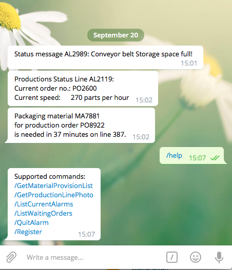 Trigger der OPC Router Verbindungenwerden als Kommandos im Telegram Client dargestellt und können von hier aus direkt aufgerufen werden.
